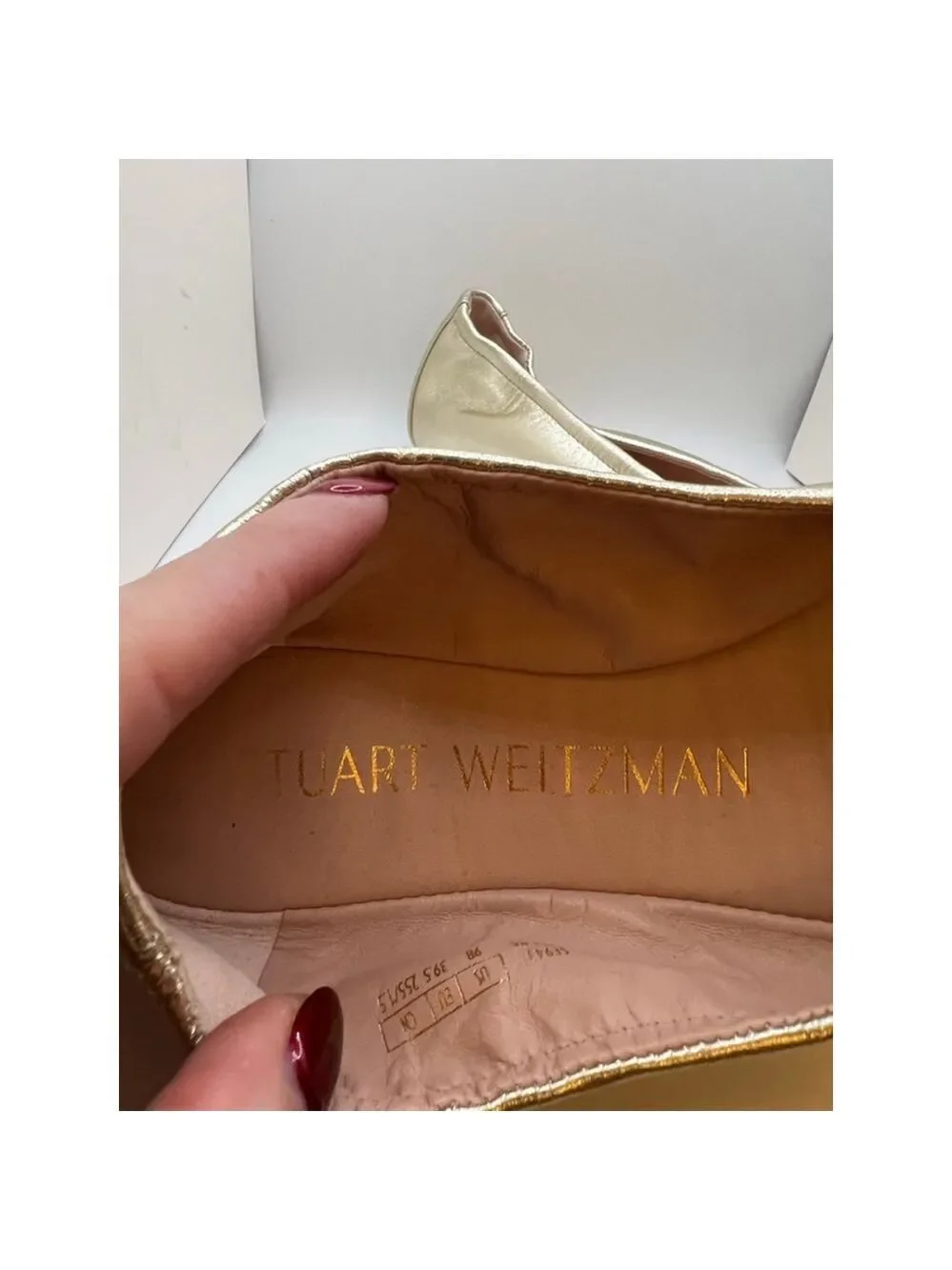 Women's Stuart Weitzman Gold Leather Ballet Flats Size 9